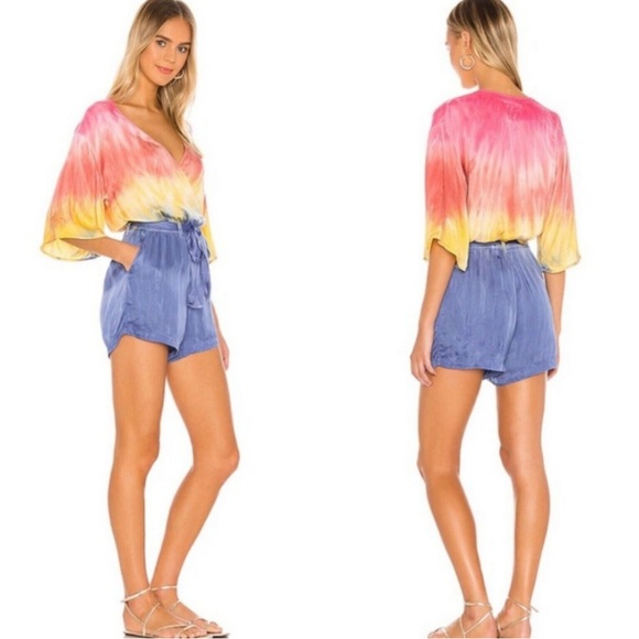 Chaser Pants - Chaser Romper women’s small Pastel Rainbow Prism Tie Dye V-neck Wrap boho urban